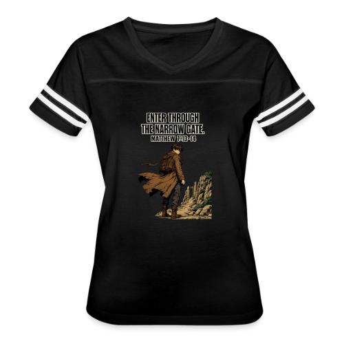 Enter Through the Narrow Gate | Matthew 7:13-14 - Women's V-Neck Football Tee