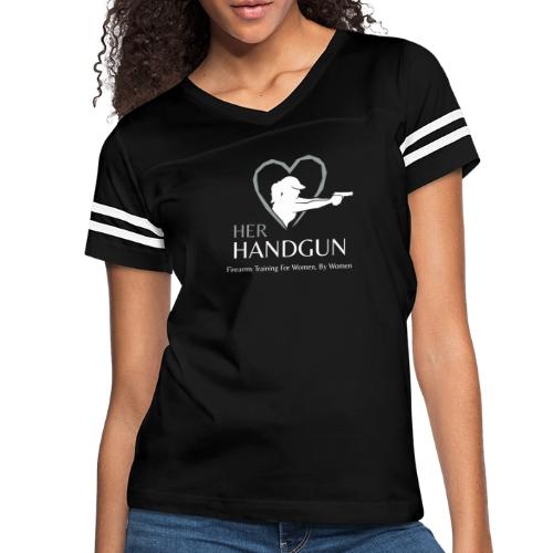 Her Handgun Logo and Tag Line - Women's V-Neck Football Tee