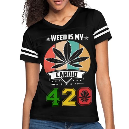 Quick Witted 420 My Cardio Herb Weed Marijuana - Women's V-Neck Football Tee