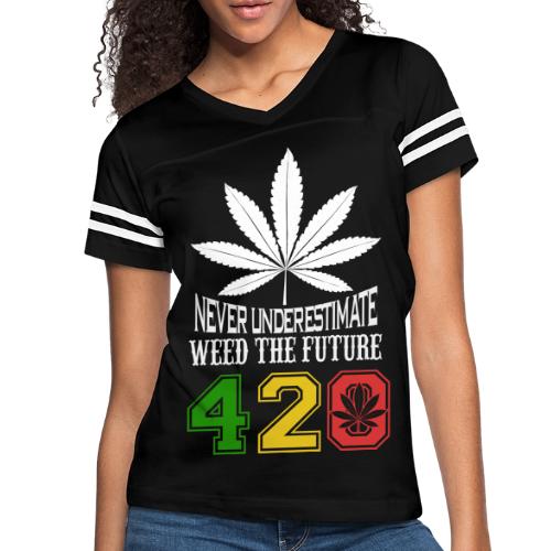 Chuckling 420 Future of Herb Weed Marijuana Design - Women's V-Neck Football Tee