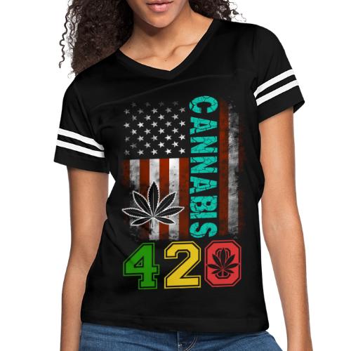 Amusing 420 American Herb Weed Marijuana Design - Women's V-Neck Football Tee