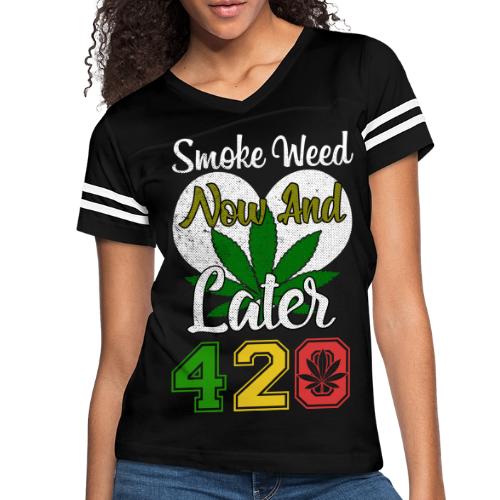 Funny 420 Always Smoking Weed Marijuana Design - Women's V-Neck Football Tee