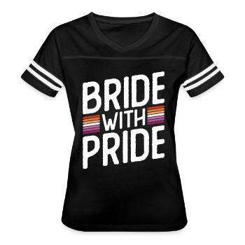 Bride With Pride - Lesbian Wedding Gay Marriage - Women's V-Neck Football Tee - black/white - Front - Danielle (179cm)