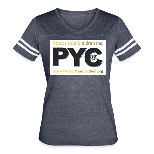 PYC Logo on the front and Happy Kids on the back - Women's V-Neck Football Tee