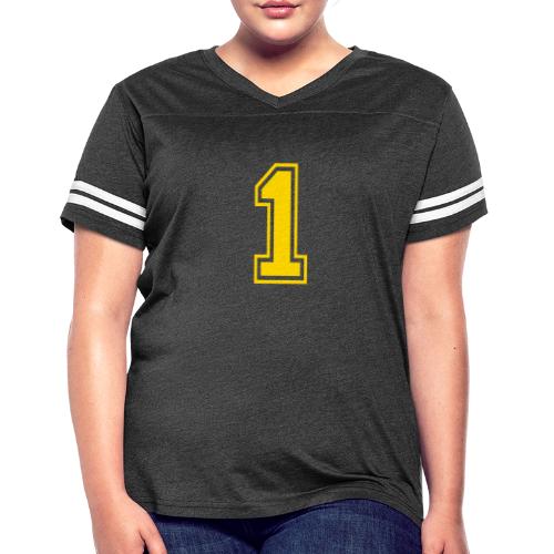 Number 1 in a classic athletic collegiate font - Women's V-Neck Football Tee