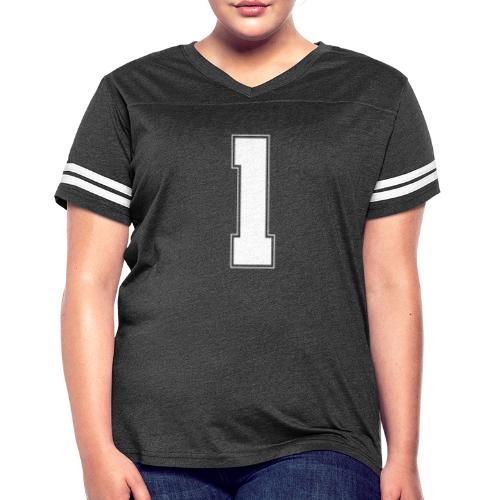 White Number 1 – Varsity Font - Women's V-Neck Football Tee