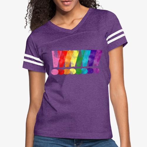 Distressed Gilbert Baker LGBT Pride Exclamation - Women's V-Neck Football Tee