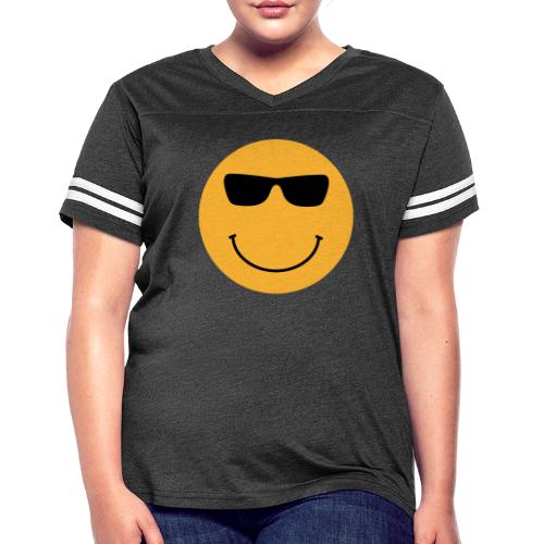Orange Face with Sunglasses - Women's V-Neck Football Tee