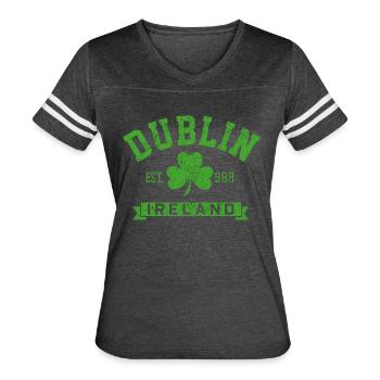 Dublin Ireland Est 988 Clover Leaf Shamrock S 1531 - Women's V-Neck Football Tee - vintage smoke/white - Front - Danielle (179cm)