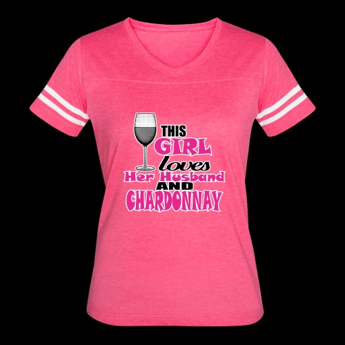 this girl loves her husband and chardonnay - Women's V-Neck Football Tee