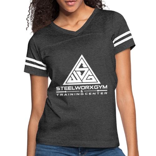 White Logo - Women's V-Neck Football Tee