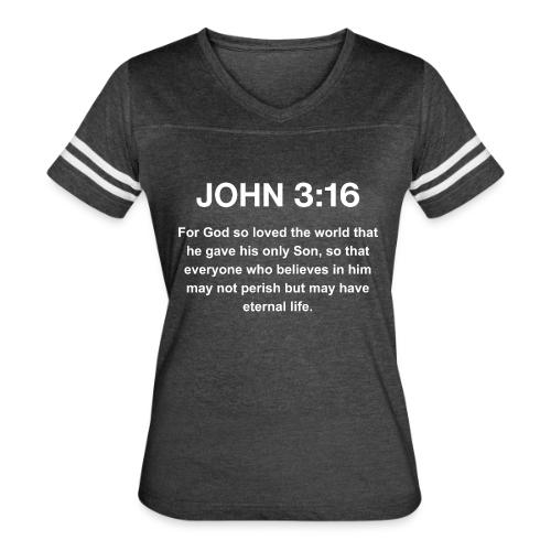John 3:16 Christian Apparel â White - Women's V-Neck Football Tee
