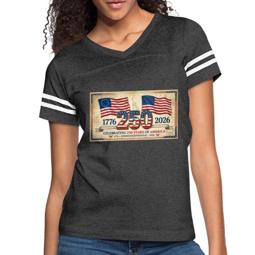 USA 250th Anniversary Flags Emblem - Women's V-Neck Football Tee
