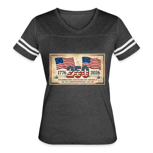 USA 250th Anniversary Flags Emblem - Women's V-Neck Football Tee