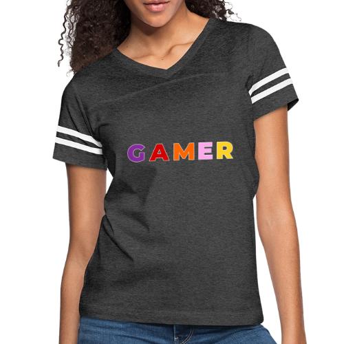 Multicolor GAMER Typography Design - Women's V-Neck Football Tee