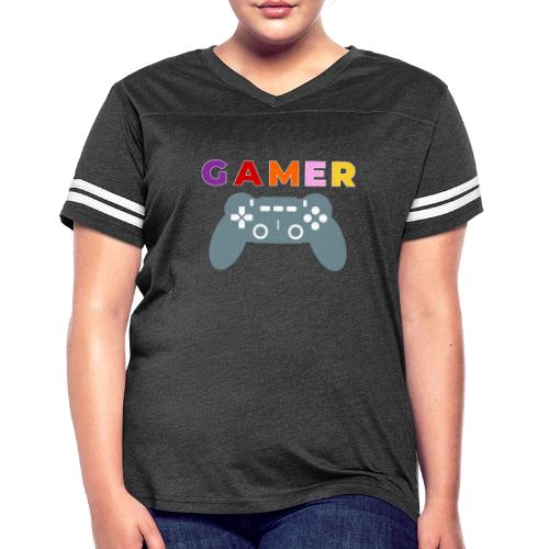Colorful Gamer Controller Graphic - Women's V-Neck Football Tee