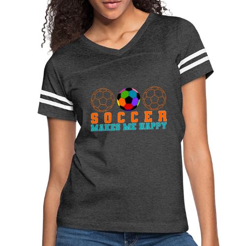 Soccer Makes Me Happy - Women's V-Neck Football Tee