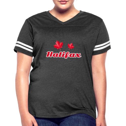 Halifax with two red maple leaves - Women's V-Neck Football Tee