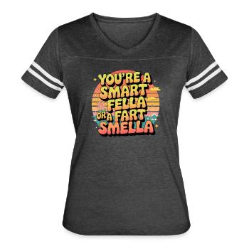 You're Either A Smart Fella Or A Fart Smella Retro - Women's V-Neck Football Tee - vintage smoke/white - Front - Danielle (179cm)