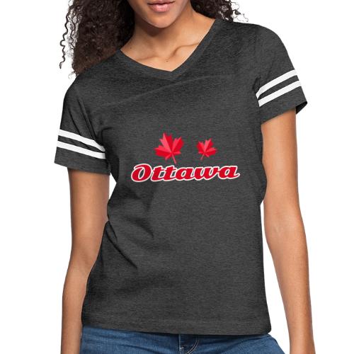 Ottawa with two red maple leaves - Women's V-Neck Football Tee