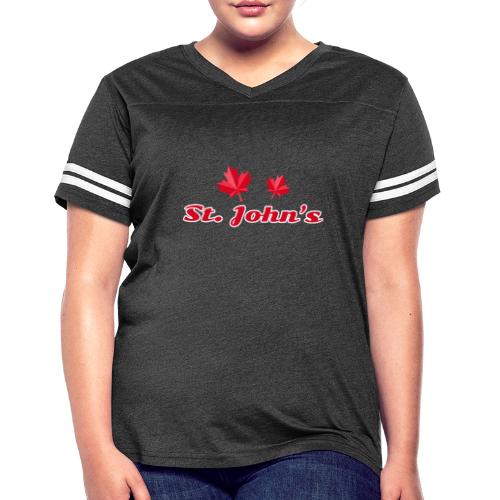 St. John's with two red maple leaves - Women's V-Neck Football Tee