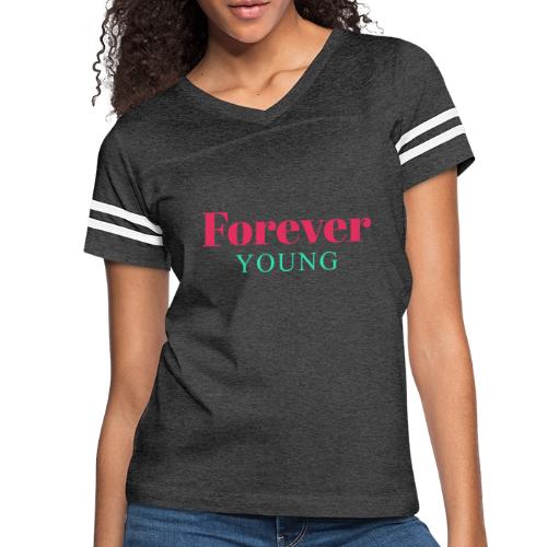 Forever Young Typography Design - Women's V-Neck Football Tee