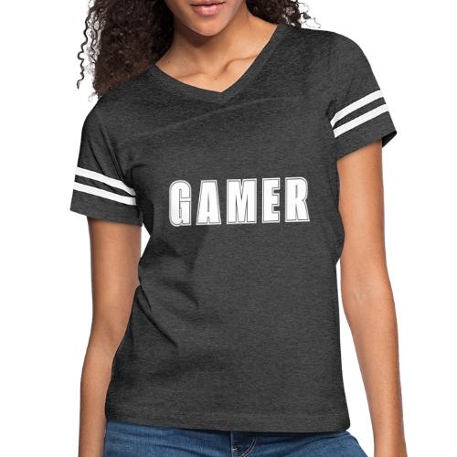 Gamer Collegiate White Text Design - Women's V-Neck Football Tee