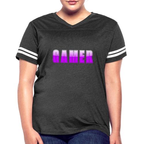 Gamer Purple Glossy Collegiate Design - Women's V-Neck Football Tee