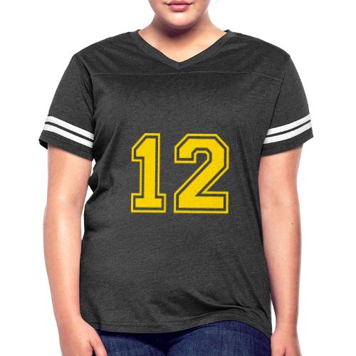 Number 12 in a classic athletic collegiate font - Women's V-Neck Football Tee
