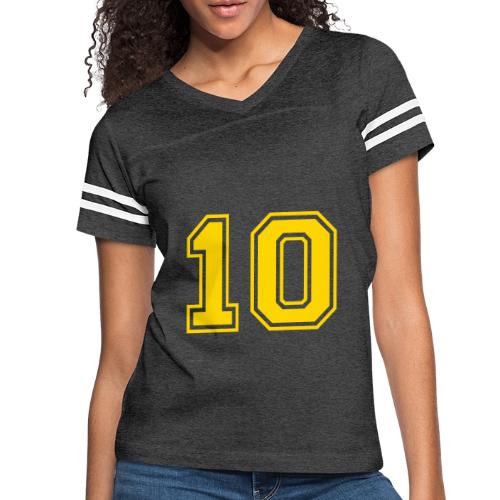 Number 10 in a classic athletic collegiate font - Women's V-Neck Football Tee