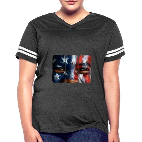 USA: Three Panels of Pride - Women's V-Neck Football Tee
