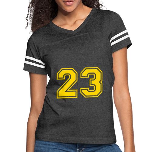 Number 23 in a classic athletic collegiate font - Women's V-Neck Football Tee