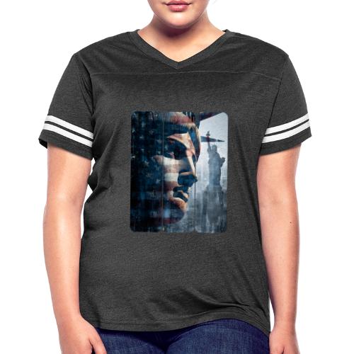 USA: Liberty in Three Visions - Women's V-Neck Football Tee
