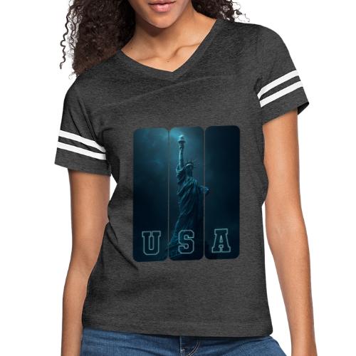 Neon Liberty USA Triptych - Women's V-Neck Football Tee