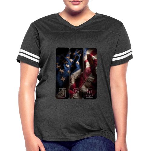 USA: Worn Stars and Stripes - Women's V-Neck Football Tee