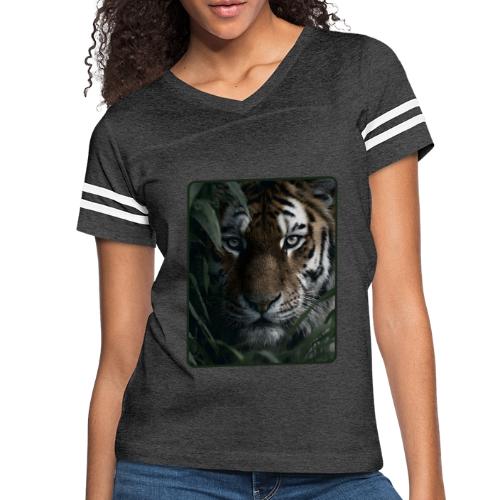 Tiger Jungle Eyes Wildlife Design - Women's V-Neck Football Tee