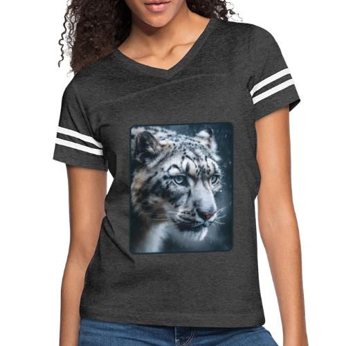 Snow Leopard Blue Eyes Design - Women's V-Neck Football Tee
