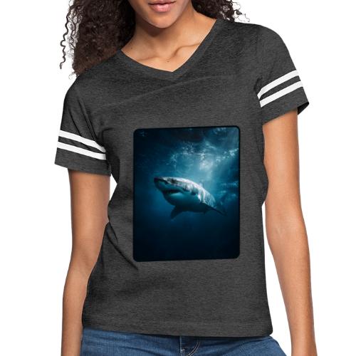 Great White Shark Ocean Design - Women's V-Neck Football Tee