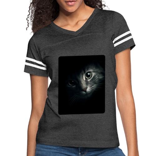 Cat Face in Shadow Close-Up Design - Women's V-Neck Football Tee
