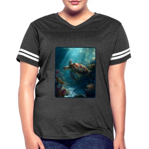 Sea Turtle Coral Reef Design - Women's V-Neck Football Tee