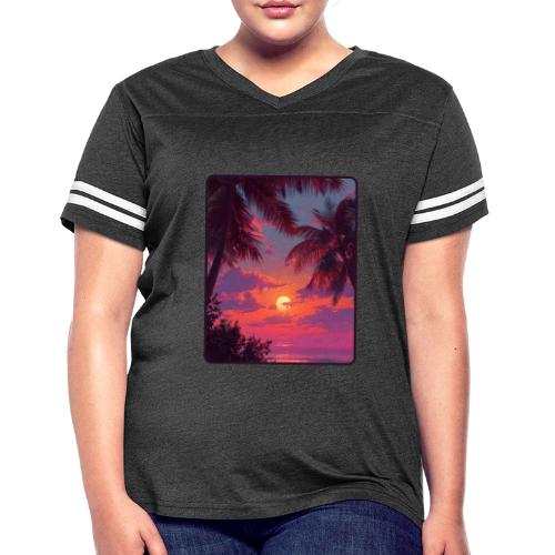 Tropical Sunset Palm Silhouette Design - Women's V-Neck Football Tee