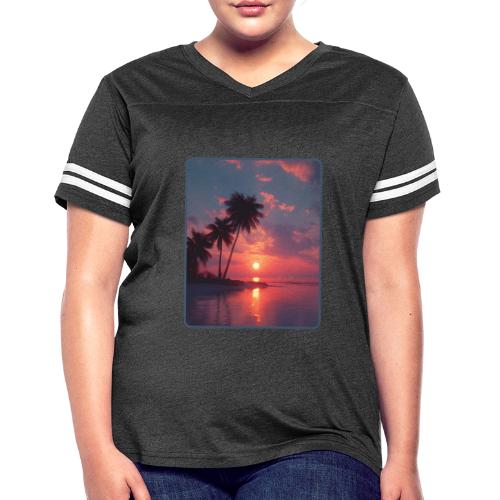 Tropical Sunset Ocean Reflection Design - Women's V-Neck Football Tee