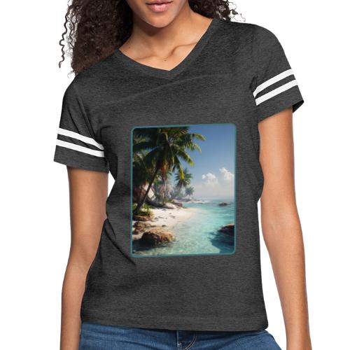 Tropical Beach Paradise Palm Design - Women's V-Neck Football Tee