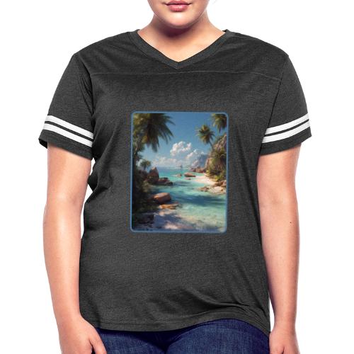 Tropical Island Paradise Ocean Design - Women's V-Neck Football Tee