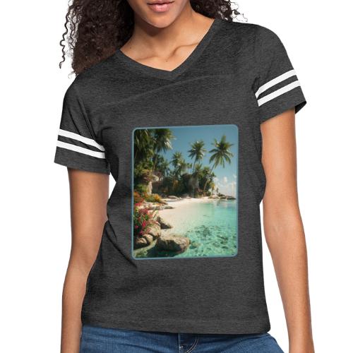 Serene Tropical Beach Floral Design - Women's V-Neck Football Tee