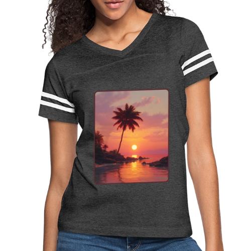 Tropical Beach Sunset Palm Design - Women's V-Neck Football Tee
