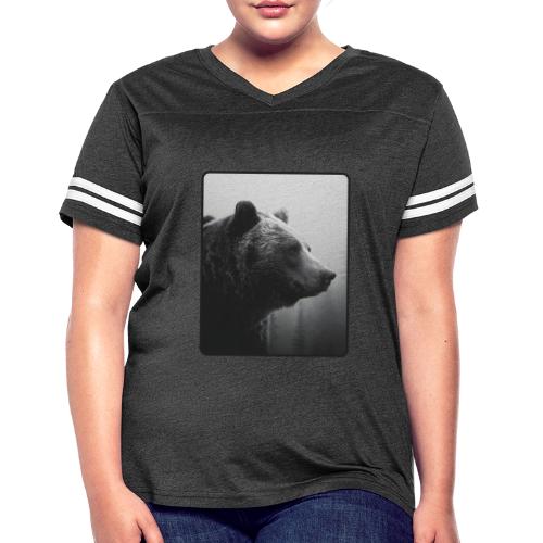 Grizzly Bear Black White Portrait Design - Women's V-Neck Football Tee