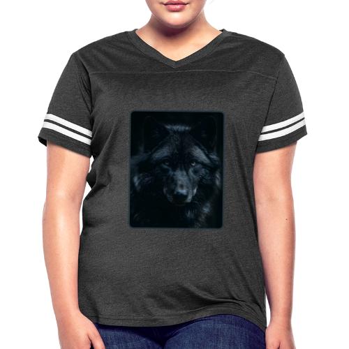 Black Wolf Intense Eyes Portrait Design - Women's V-Neck Football Tee