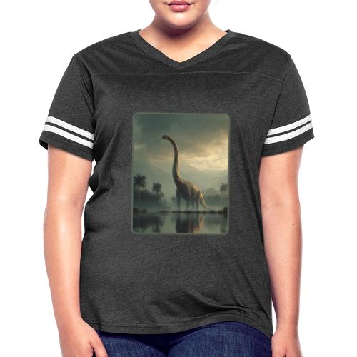 Brachiosaurus Misty Lake Design - Women's V-Neck Football Tee
