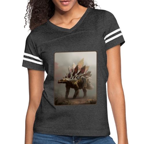 Stegosaurus Misty Forest Design - Women's V-Neck Football Tee